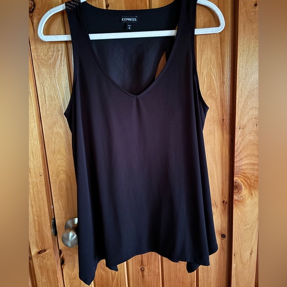 Express Women’s Black Flowy Tank Top with Purple, Silver and Black Sequence Back - Picture 4 of 8